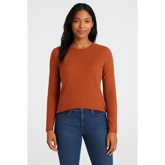 ANA A New Approach Rust Textured Fabric Crew Neck Long Sleeve Top Medium - Picture 1 of 9